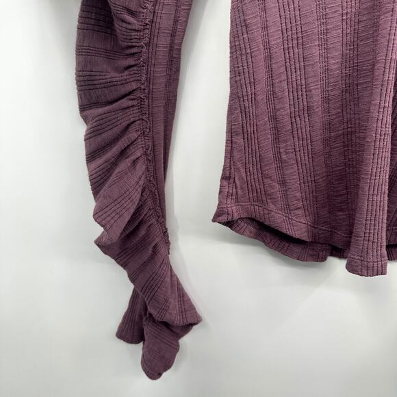 Anthropologie Pilcro Ribbed Ruched-Sleeve Top in Mauve Purple Size M - Picture 7 of 12